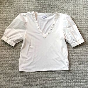 Evereve White Puff Sleeve V-neck Blouse, size S